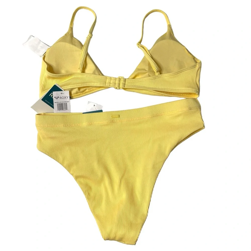 V - ☀️☀️☀️ Roxy Yellow Ribbed Bikini Size XL - Picture 3 of 3